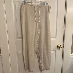 Liz & Jane Some What Funky Women 100% Stripe Drawstring Oversize Linen Pants